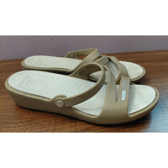 Crocs Patricia Wedge Sandals Womens Size 9 Brown Open Toe Comfort Shoes Rubber - Picture 2 of 8